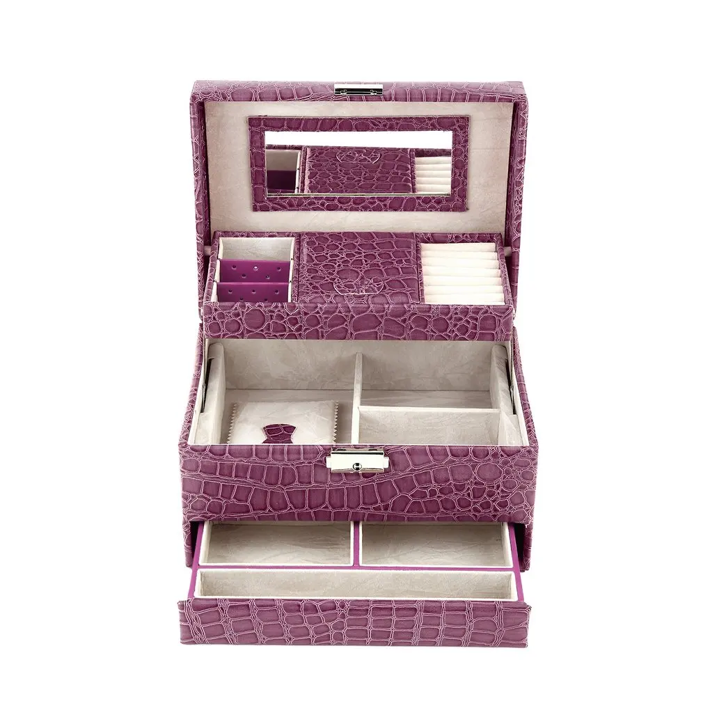 

Luxury Leather 3 Layers Jewelry Display Box Ring Necklace Bracelet Storage Carrying Mirror Jewlery Container Caskets Gift Box