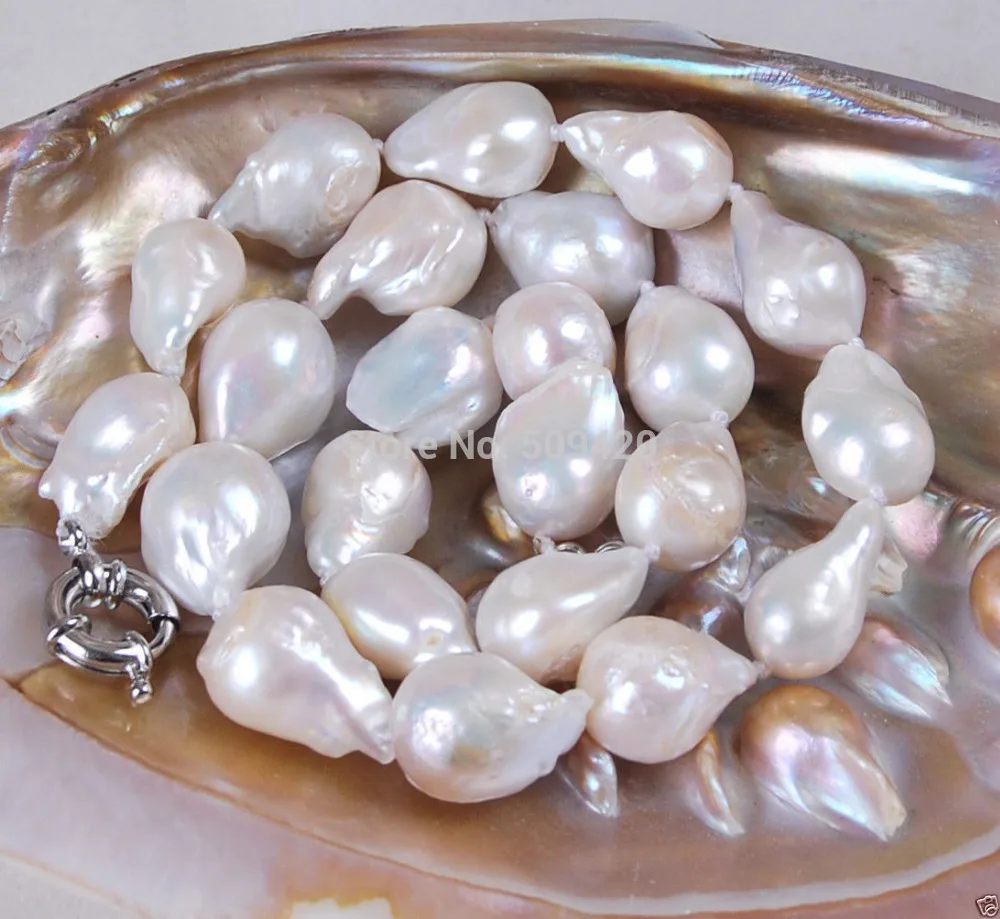 

W&O667 Rare 12-14mm South sea Baroque White Akoya Pearl Necklace (C0309)