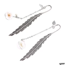 Ретро Винтажная закладка перо сушеный цветок персиковый цвет образец креативные металлические закладки канцелярские подарки 23 июля