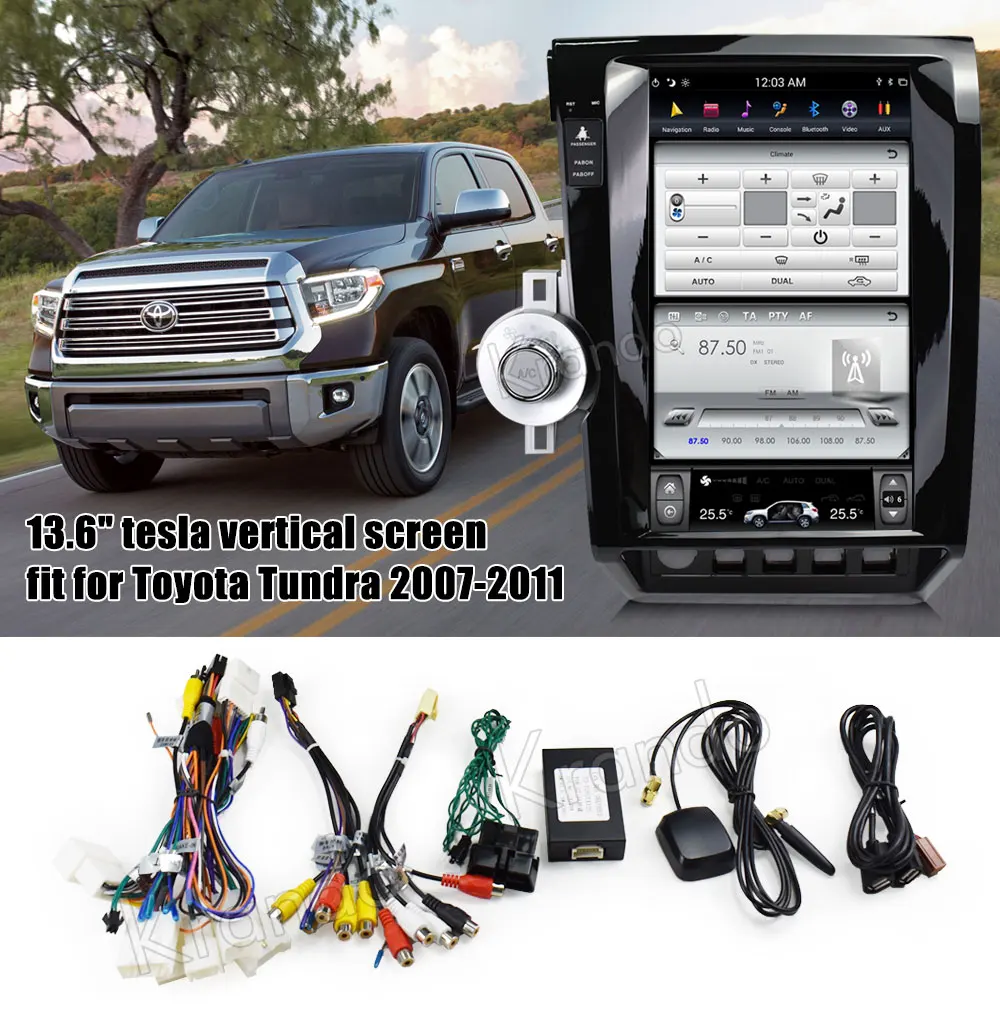 Top Krando Android 8.1 13.6" Tesla Vertical screen car audio radio gps navigation for Toyota tundra 2007-2011 multimedia system 12