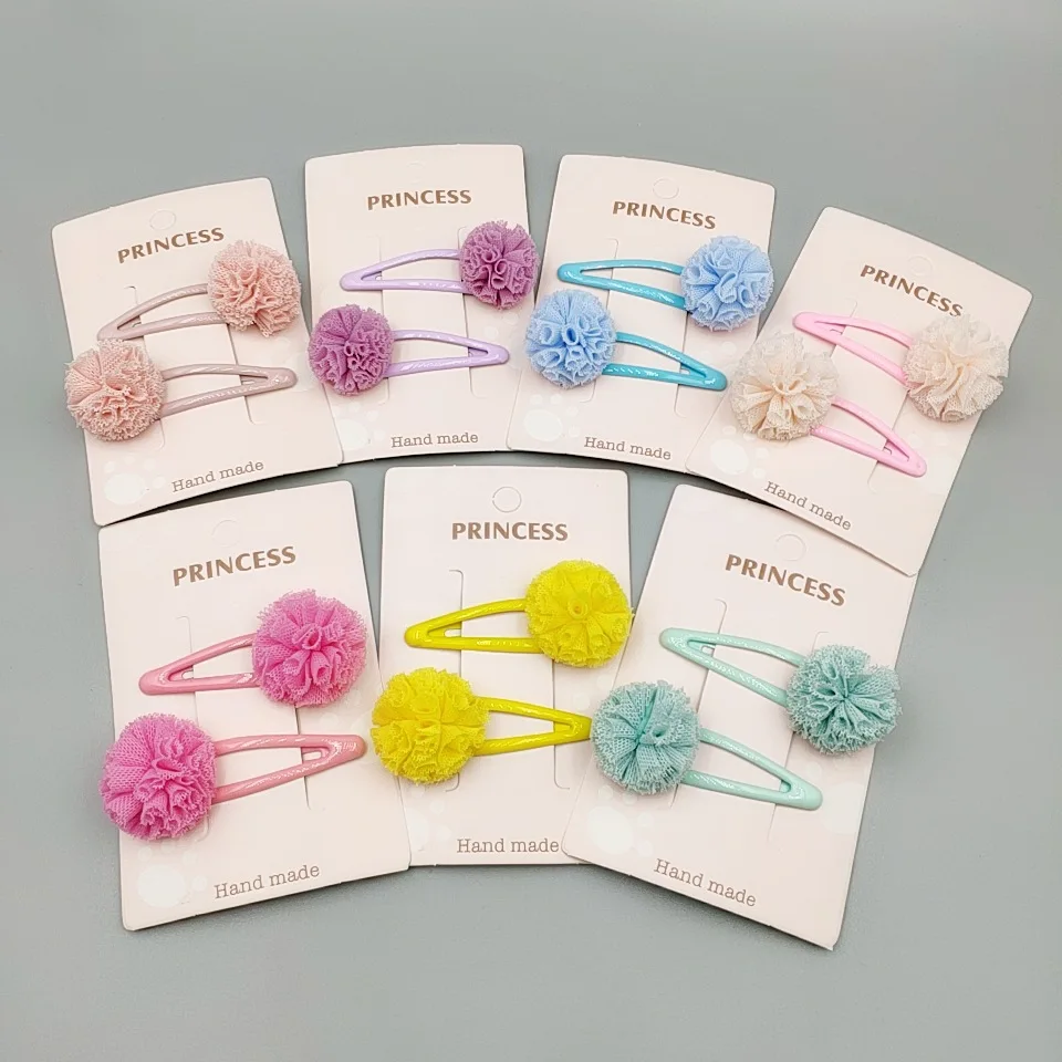 

2pc/set 2019 New Cute Colorful Lace Pom Hair Tie Pink Ball Pompom Elastic Hair Band For Little Girls Kids