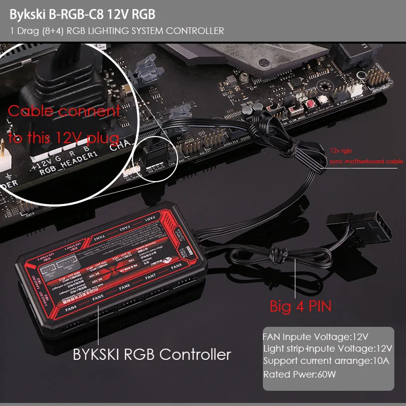 Bykski B-RRB-C8 RGB светильник ing системы светодиодный контроллер карточка support max 8 вентиляторов, светильник, дистанционный синхронный материнская плата 12V 4pin