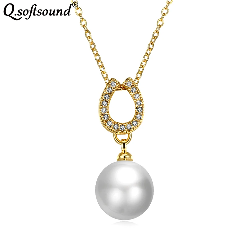 New Fashion 11mm Shell Synthetic Pearl Pendant Necklaces For Women Gold