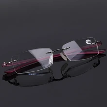 Унисекс, металлические очки без оправы для чтения, прозрачные линзы, очки для пресбиопии+ 1,0 до+ 3,5