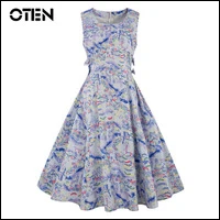 OTEN-Women-Plus-size-4XL-Dresses-Summer-2018-Sleeveless-O-Neck-Bow-Patchwork-Vintage-Retro-pin