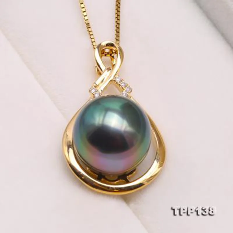 JYX изящный кулон 18K золотой круглый 11 5 мм павлин зеленый Tahitian культивированный