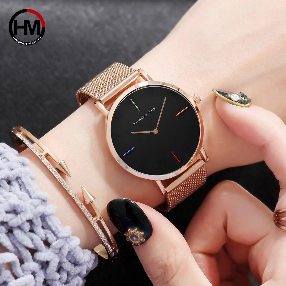

Stainless Steel Mesh Band Japan Quartz Movement High Quality Waterproof Women IP Plating Black Ladies Watch 36mm Dropshipping