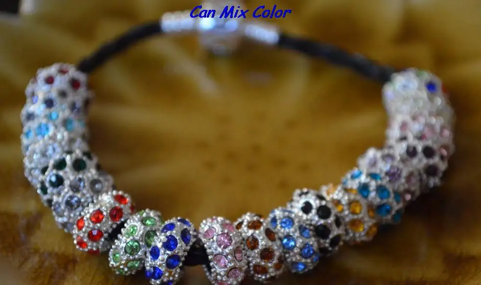 

silver plated can mix color big hole spacer Wheel Beads European Bead Bracelet Fit Rhinestone Loose jewelry making crystal