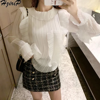 

HziriP Korean 2019 New Spring Autumn Women Long Sleeve Solid Ruffles Office Lady Fashion Elegant Skirt Wild Female Blouse Tops