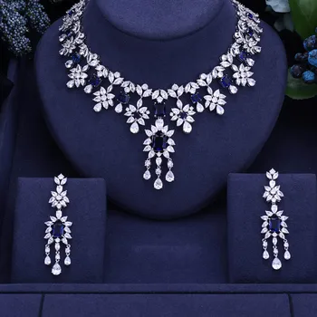 

jankelly Blue Hotsale African 2pc Bridal Jewelry Sets New Fashion Dubai Jewelry Set For Women Wedding Party Accessories Design