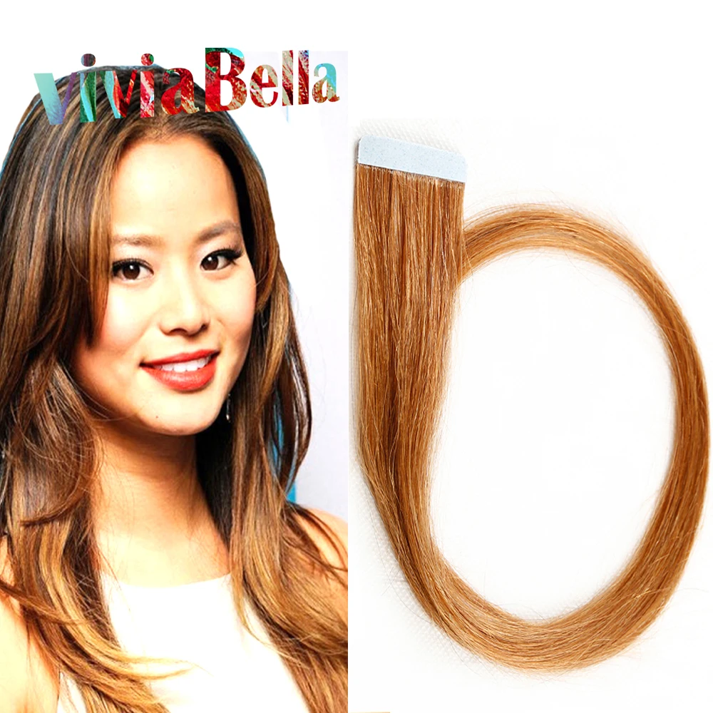 20 pcs Light Brown Tape Hair Extension Brazilian Virgin Hair Adhesive