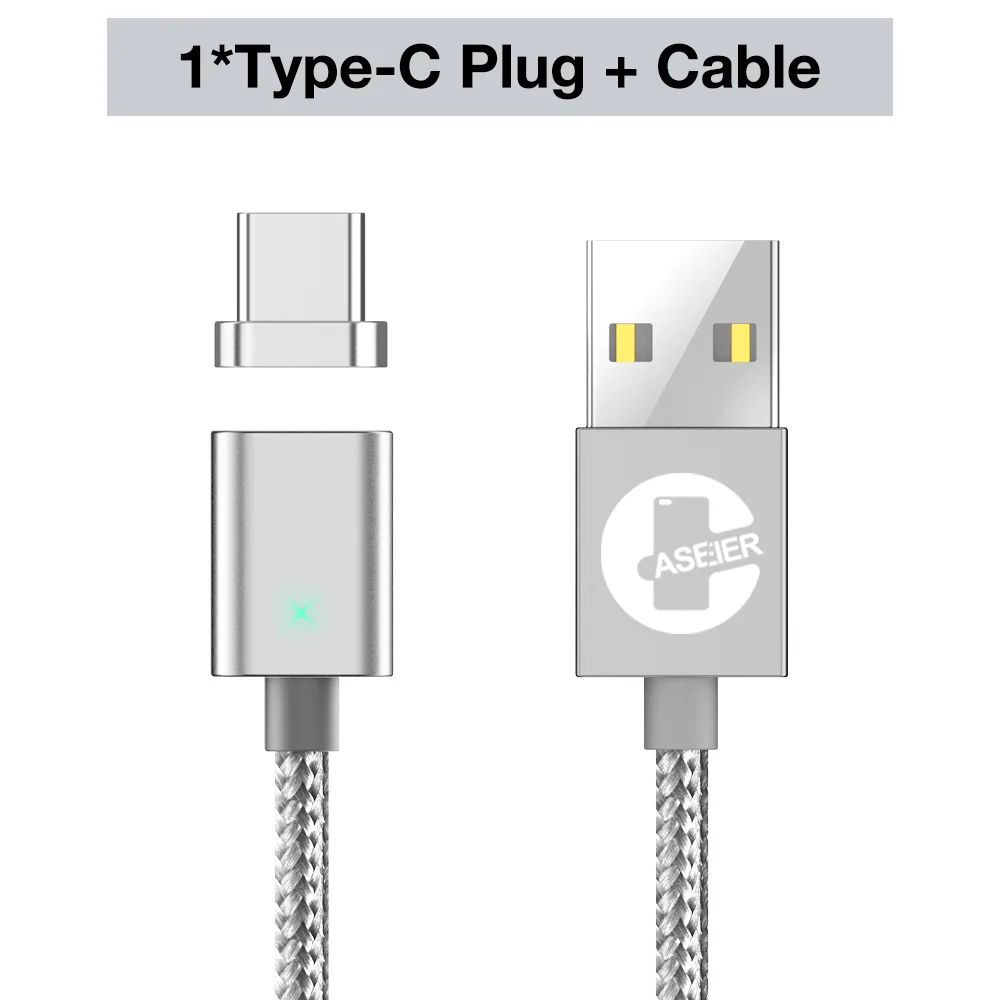 CASEIER Magnetic USB Digital Cable For iPhone X XR XS Max 7 6 6s Plus Micro USB Type C 3 in 1 Charging Data Transmission Cable - Цвет: Sliver For Type C