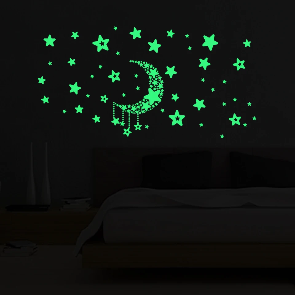 Moon and Stars Vinyl Wall Stickers Funny Luminous Glow in the Dark Wall
