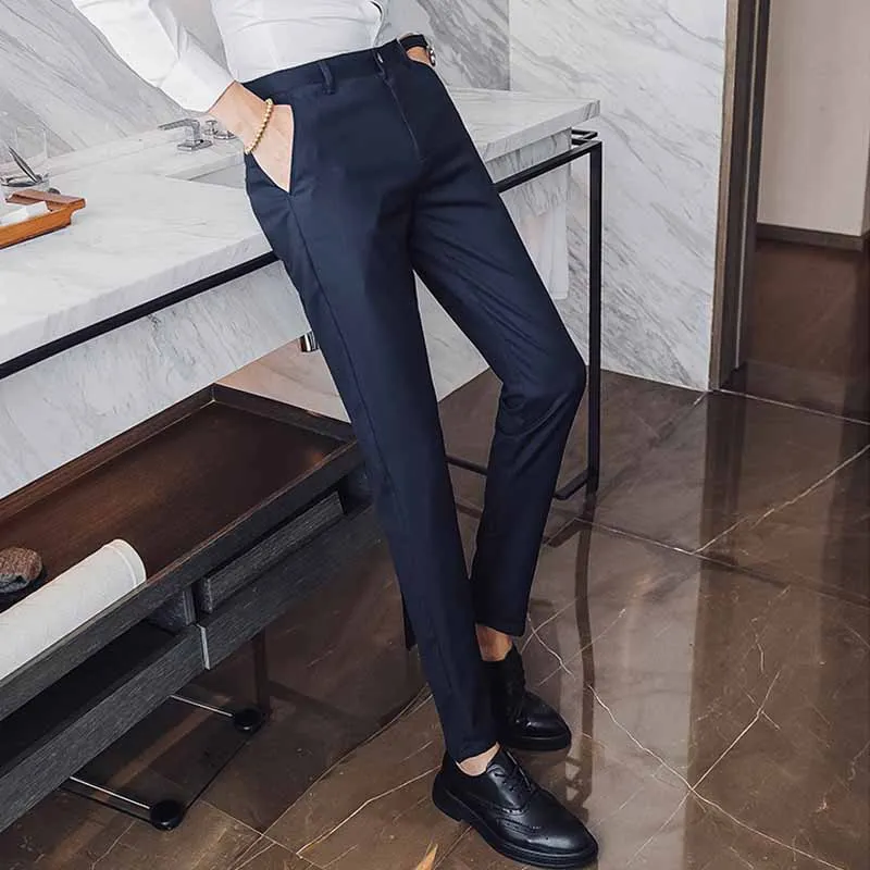 Slim Fit Мужской брюки на молнии классические Повседневное брюки мужские платье в деловом стиле Slim Jogger стрейч