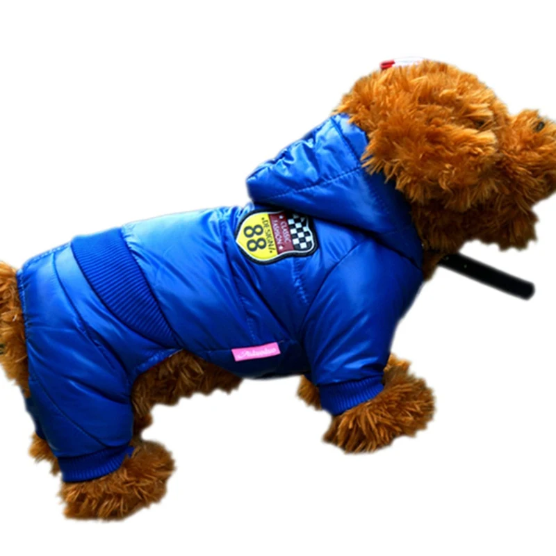 Утолщенная теплая куртка для собак, водонепроницаемая ткань, зимняя одежда для собак большого размера, аксессуары для собак - Цвет: Синий