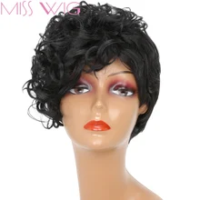 Мисс парик синтетические кудрявые парики для женщин короткий афро парик афро-американский натуральный 6 дюймов черные волосы температура волокна