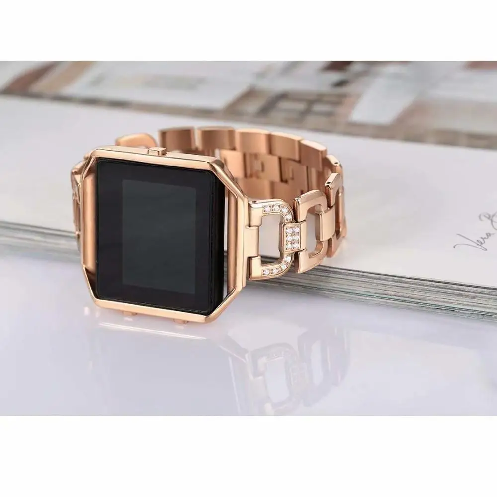 Для Fitbit Blaze полосы с оправа из нержавеющей стали полосы Diamond Bling замена аксессуар наручные бретели для нижнего белья черный, серебристый