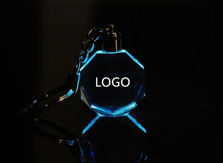 Top Customized Fashion Laser Engraving LOGO Crystal Keychains Octagonal Shaped LED Key Chain Key Ring for Wedding Xmas Birthday Gift 1 Top Customized Fashion Laser Engraving LOGO Crystal Keychains Octagonal Shaped LED Key Chain Key Ring for Wedding Xmas Birthday Gift 1