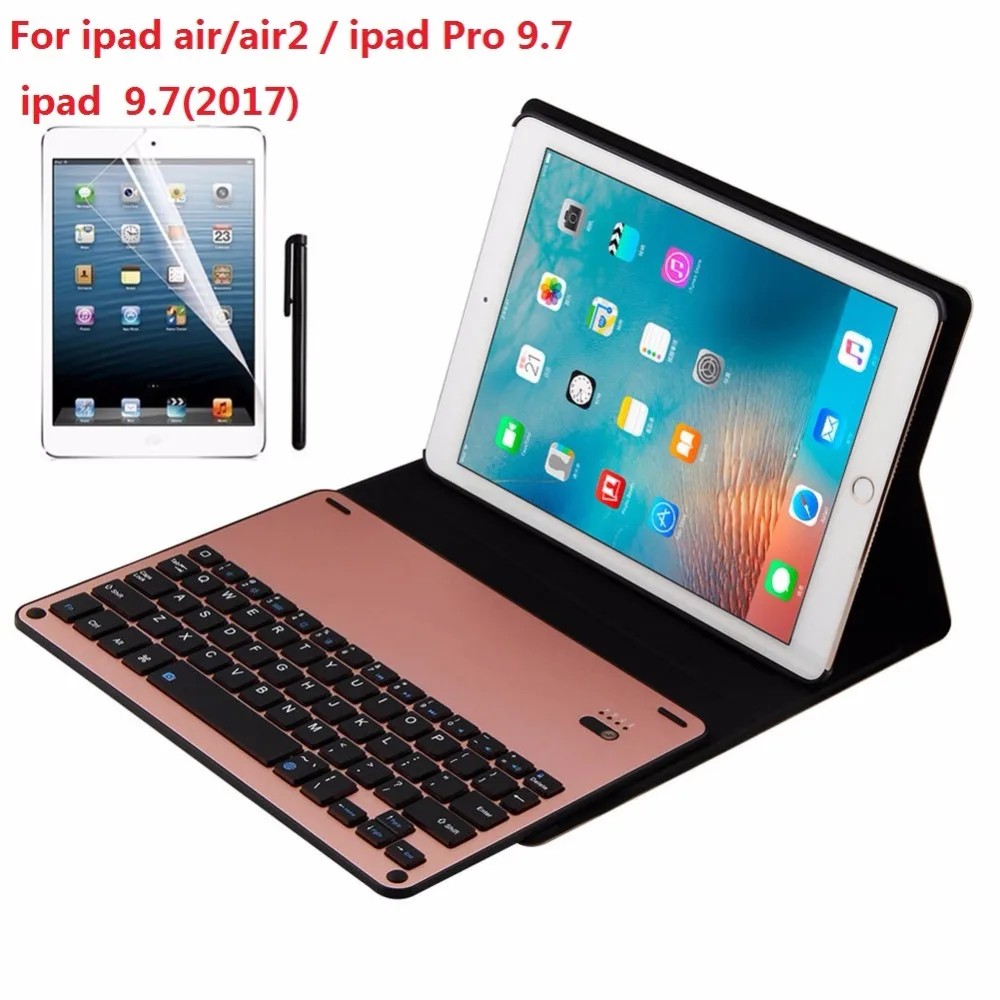 Kemile Environmental PU Case Cover for iPad air1/air2 Wireless Bluetooth Luxury Aluminum Alloy Keyboard for iPad 9.7 2018 2017