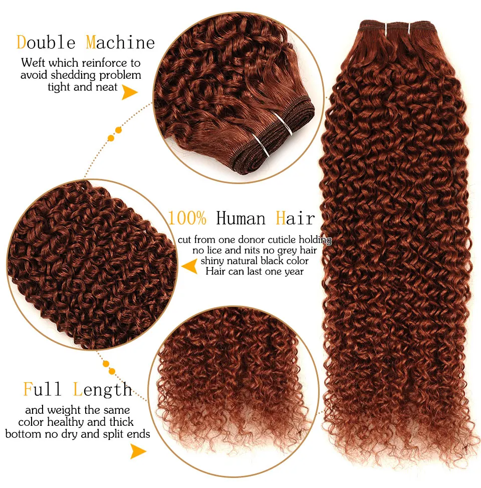 PINSHAIR Pre-Colored Brazilian Human Hair 3 Bundles With lace closure 4x4 Inch Color 33 Jerry Curly Non-Remy Hair Weave Extension (15)