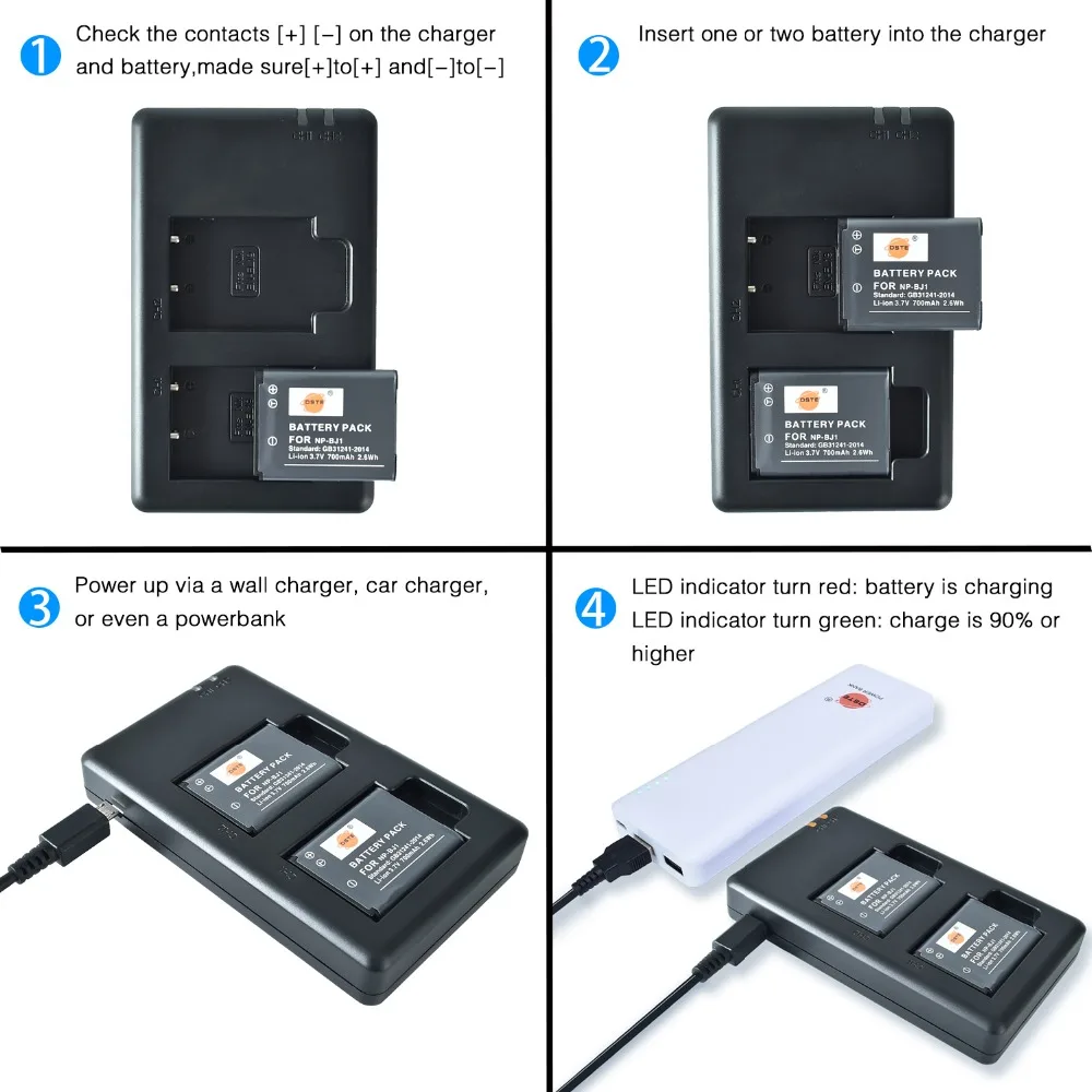 DSTE двойной слот зарядное устройство с 2 шт NP-BJ1 батарея для SONY DSC-RX0, RX0 II, DSC-RX0M2 камера