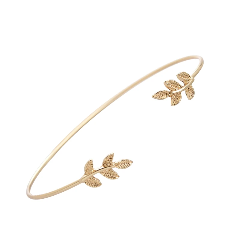 New Fashion Gold and Silver Plated Leaf Bracelet Bangles for Women Simple Leaf Open Cuff Bangles 