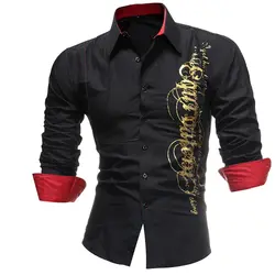 Высокое качество 2018 Мужская рубашка с вышитым буквенным принтом рубашка с длинным рукавом Тонкая Camisa Masculina повседневная мужская гавайская