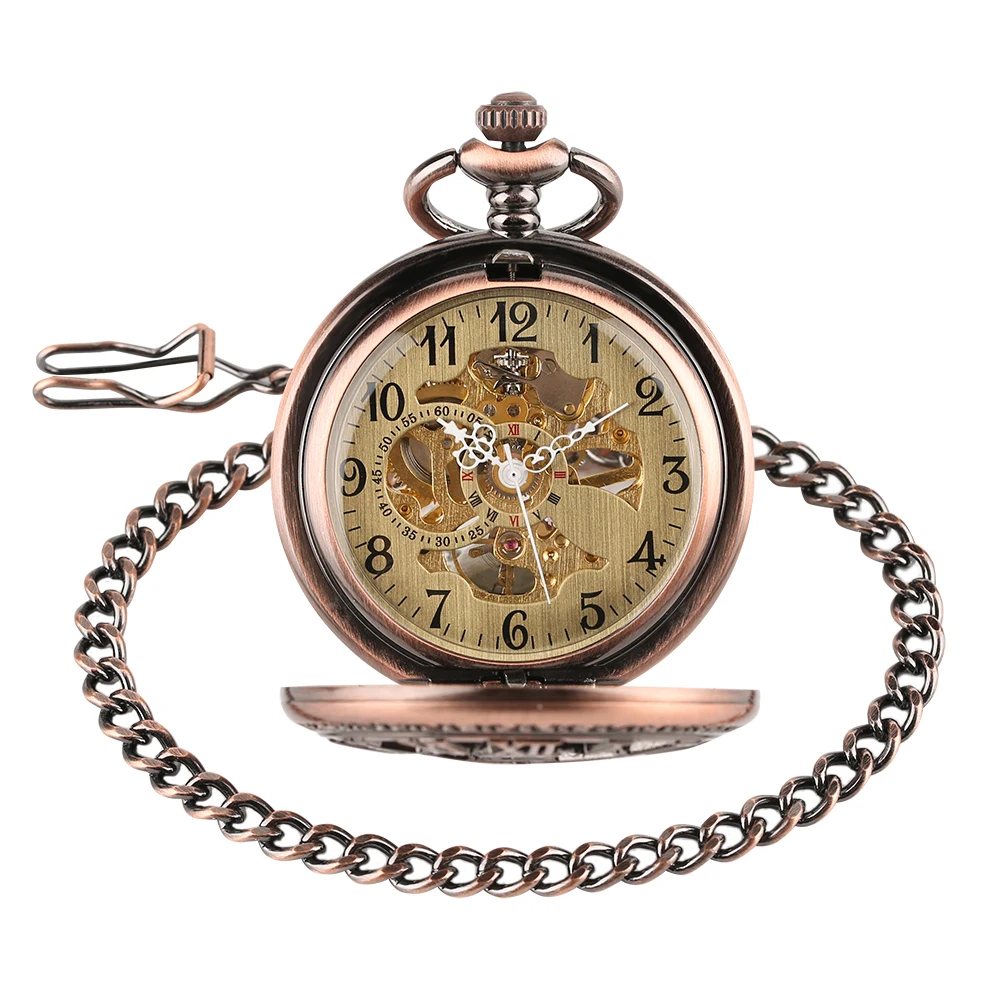 Брелок Механическая Рука обмотки карманные часы с цепочкой стимпанк Цепочки и ожерелья Шестерни полые красный Бронзовый римскими цифрами