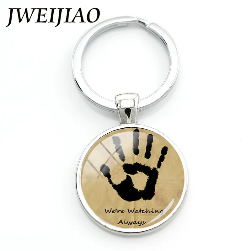

JWEIJIAO Skyrim Dark Brotherhood Mysterious Note Hand Plam Keychain Glass Cabochon Metal Custom Jewelry For Men Woman HD01
