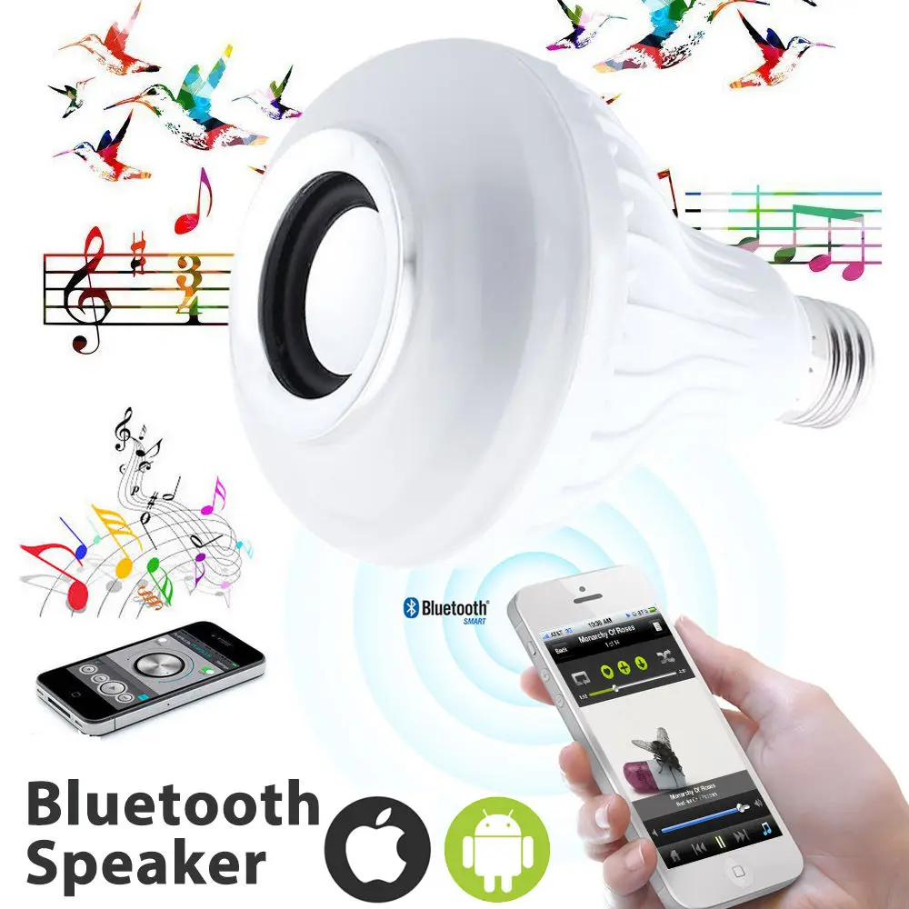 

Wireless 12W Power E27 RGB LED Bulb 85-265V Bluetooth Speaker Smart Led Light Lamp Music Playing & Lighting with Remote Control