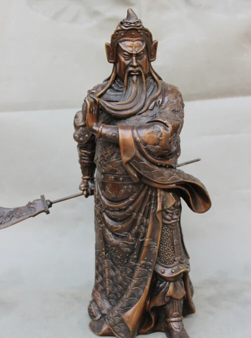 

S3602 16" Chinese Pure Bronze Famous Warrior GuanGong GuanYu God Hold Sword Statue D0318