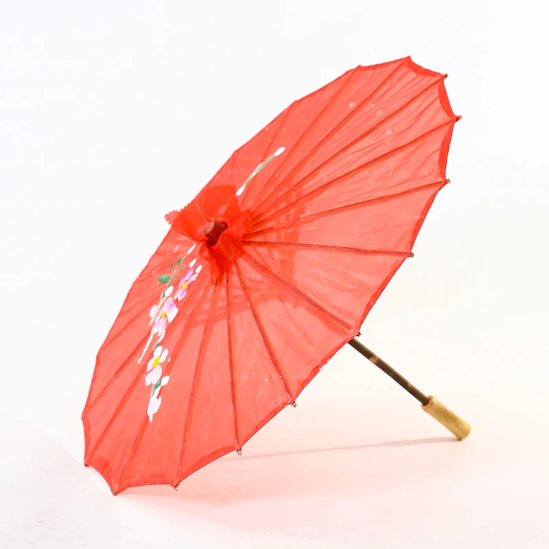

Chinese Red Bottom Peach Blossom Sun Parasols Bamboo Cloth Craft Umbrella Traditional Dance Color Parasol Wedding Props 55-80cm