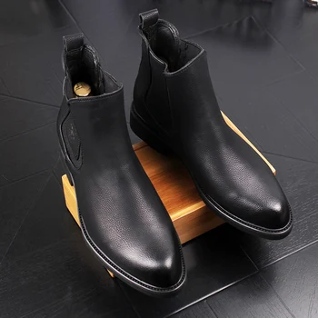 

Men Boots Brand Fashionable Mens Casual Leather Working Safety Boots With Fur Comfortable Ankle Boot Pointed Leather Boots