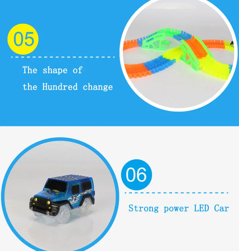 Светящиеся чудесное Пластик трек с флэш-темно-сборки светодио дный электроника автомобиля детская игрушка 64/165/240 шт. мальчиков гоночный трек набор