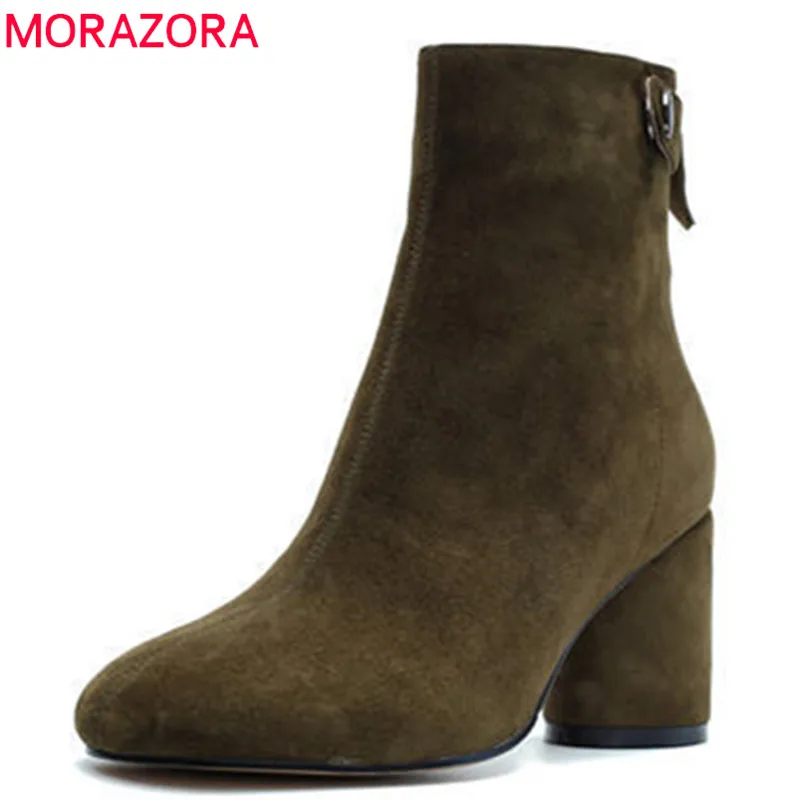 

MORAZORA 2018 top quality suede leather short plush autumn winter boots zipper ankle boots for women fashion high heels shoes