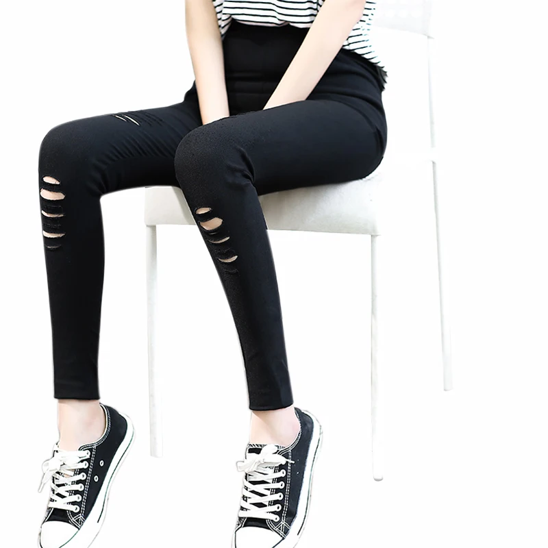Skinny Jeans Women Denim Pants Summer Black Hole Ripped