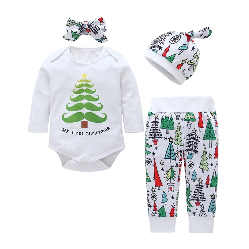 

New Autumn Winter Baby Clothes Newborn Cartoon Print Cute 4PCS Baby Sets Tops Pants Hat Festival Comfortable Baby Clothes Sets