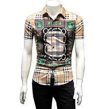 Роскошные классические с короткими рукавами мужские рубашки с принтом Slim Fit деловые