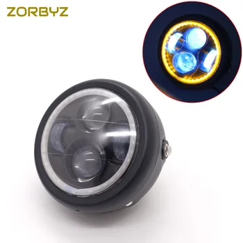 

ZORBYZ Motorcycle Headlight LED Matte Black Front Projector Lamp With Amber Angel Eyes For Harley Cruisers Bobber Chopper