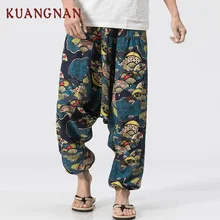 KUANGNAN, китайские повседневные штаны, мужские хлопковые льняные штаны, Мужские штаны в стиле хип-хоп, уличная одежда, мужские штаны,, летние мужские брюки