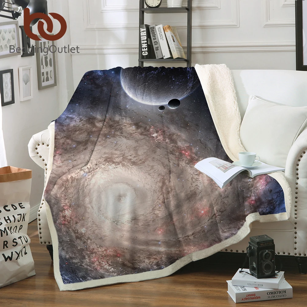 BeddingOutlet 3D Galaxy Blanket Microfiber Sherpa Throw Blanket on Bed