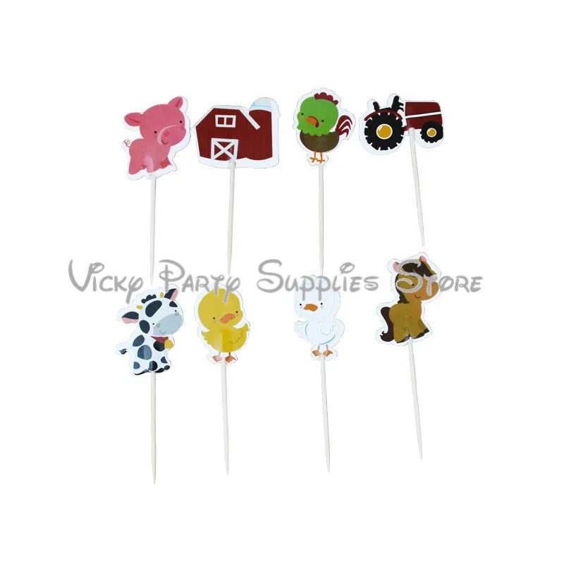 

24pcs/lot Cartoon Farm Animals Disposable Cake Border Set Theme Party Birthday Baby Shower Paper Cake Border Supplies