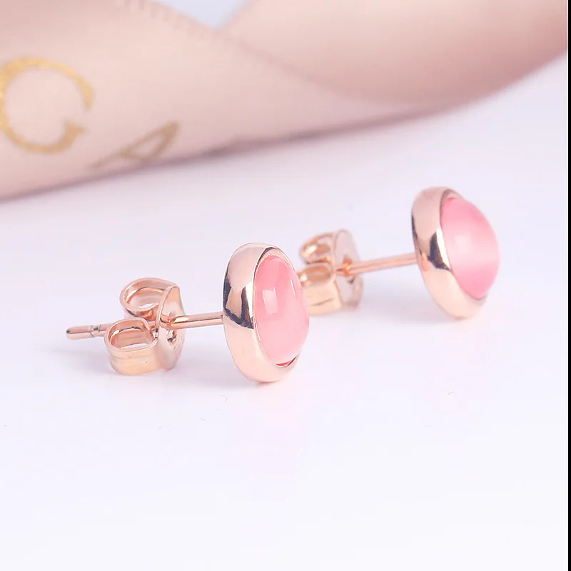 Круглые серебряные серьги из розового золота для женщин, серьги с розовым камнем, модные ювелирные изделия Oorbellen Pendientes Brincos Orecchini - Окраска металла: Rose Gold