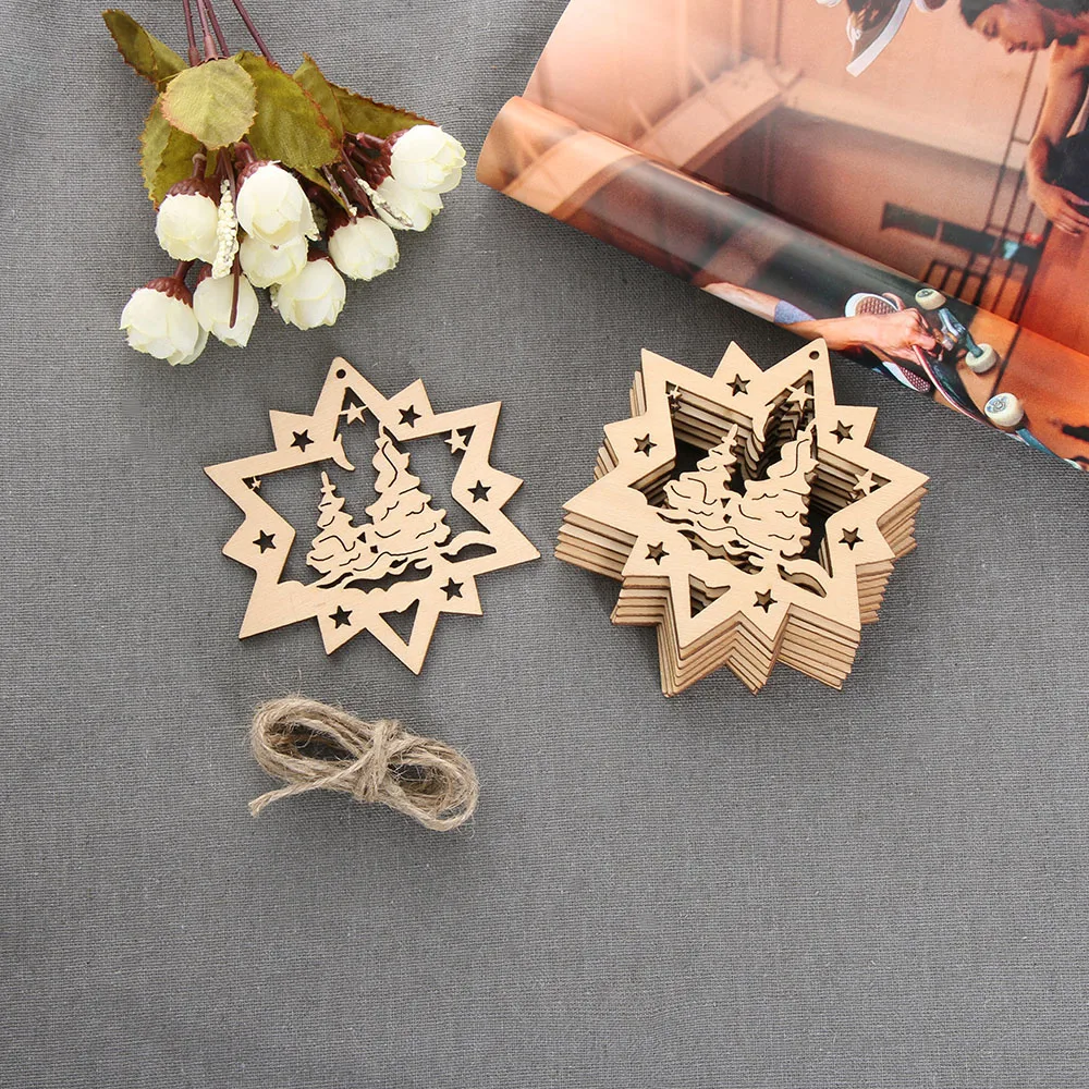 

10Pcs/Set Natural Wooden Pendants Star Christmas Tree Scrapbooking Christmas Hanging Christmas Xmas Ornament Home DIY Decor