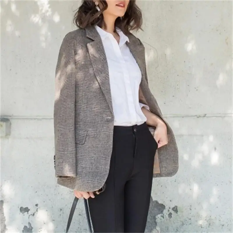 Women Blazers Jackets Suit Ladies Long Sleeve New autumn Women's Plaid Small Blazer Loose Retro Casual women | Женская одежда