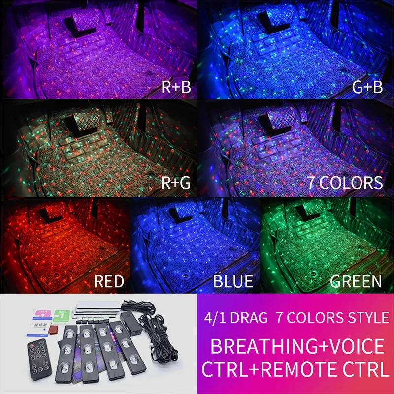 RXZ USB светодиодный атмосферное освещение автомобиля RGB светодиодный звездный свет голосовой пульт дистанционного управления украшение интерьера музыкальный световой ритм домашний Автомобиль Стайлинг