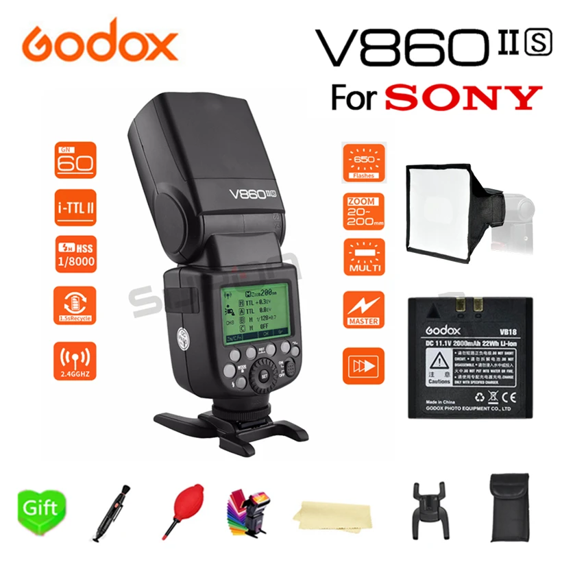 Paypal Accpect Godox V860II S HSS GN60 2 4G TTL 1/8000s 2000 mAh Bateria вспышка для камеры Sony|flash speedlite|ttl hsscamera flash