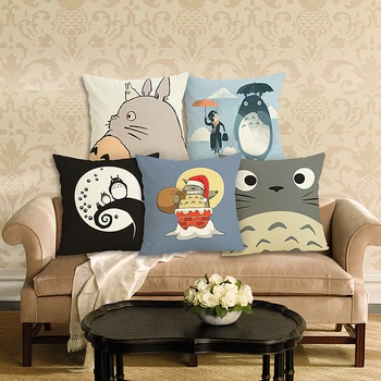 

Cartoon Style Cushion Case Home Decorative Pillow Case Totoro Printed Throw Pillow Car Home Decor Linen Cotton Cushion Cover