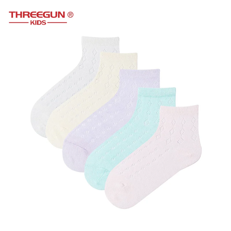 

THREEGUN Kids Girls Mesh Socks Spring Summer Candy Colors Thin Section Cotton Breathable Elastic Toddler Girls Socks 5 Pairs/Lot
