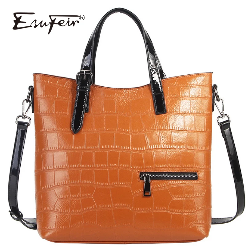 

ESUFEIR Genuine Leather Women Handbags Fashion Brand Shoulder Bag Messenger Bag Designer Stone Pattern Large Capacity Handbag